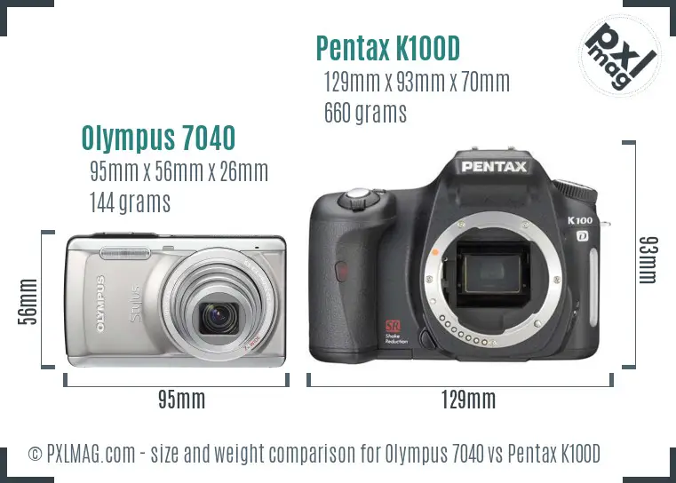 Olympus 7040 vs Pentax K100D size comparison