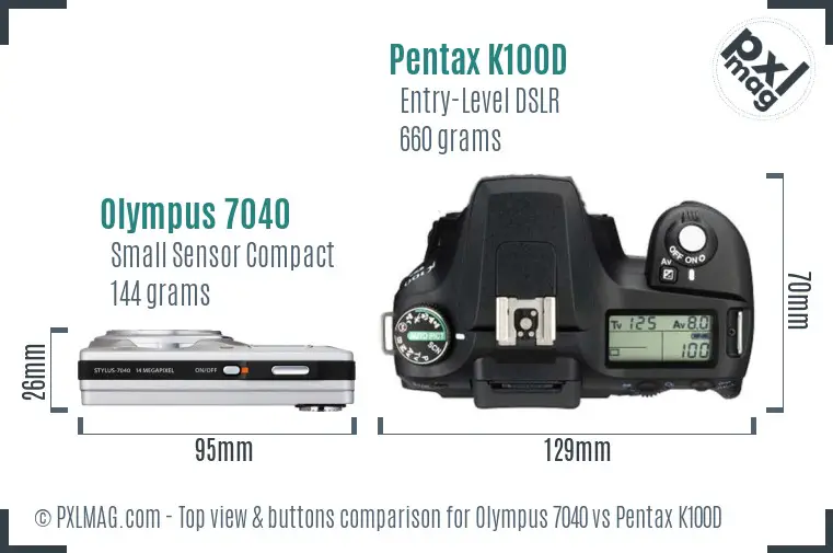 Olympus 7040 vs Pentax K100D top view buttons comparison