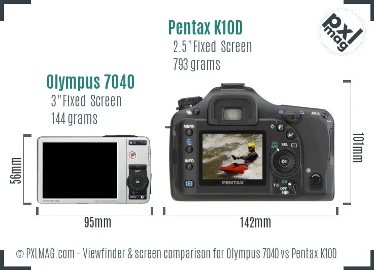 Olympus 7040 vs Pentax K10D Screen and Viewfinder comparison