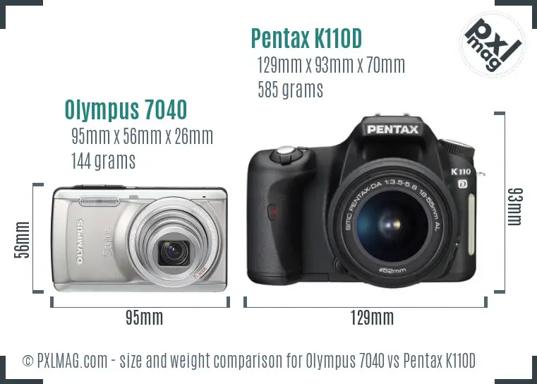 Olympus 7040 vs Pentax K110D size comparison