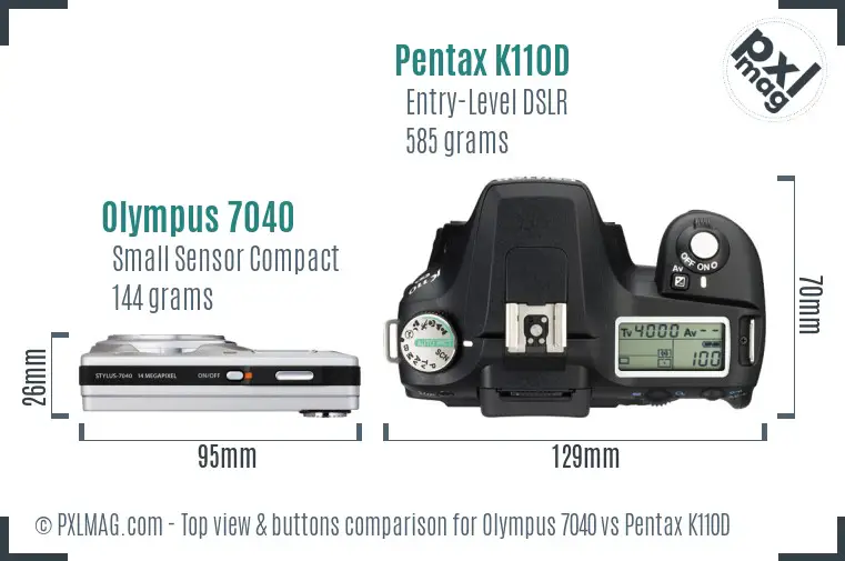 Olympus 7040 vs Pentax K110D top view buttons comparison