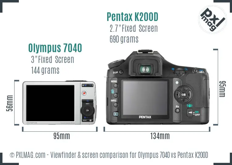 Olympus 7040 vs Pentax K200D Screen and Viewfinder comparison