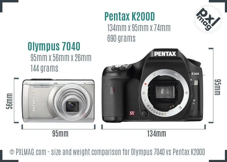 Olympus 7040 vs Pentax K200D size comparison