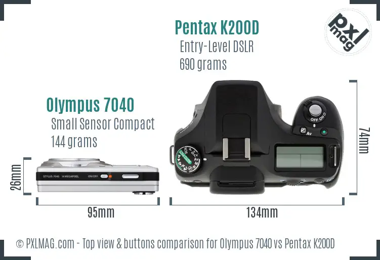 Olympus 7040 vs Pentax K200D top view buttons comparison