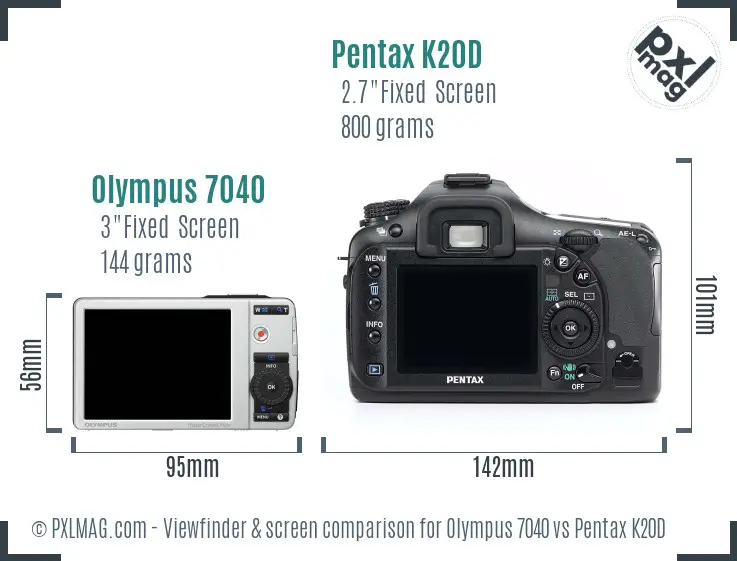 Olympus 7040 vs Pentax K20D Screen and Viewfinder comparison