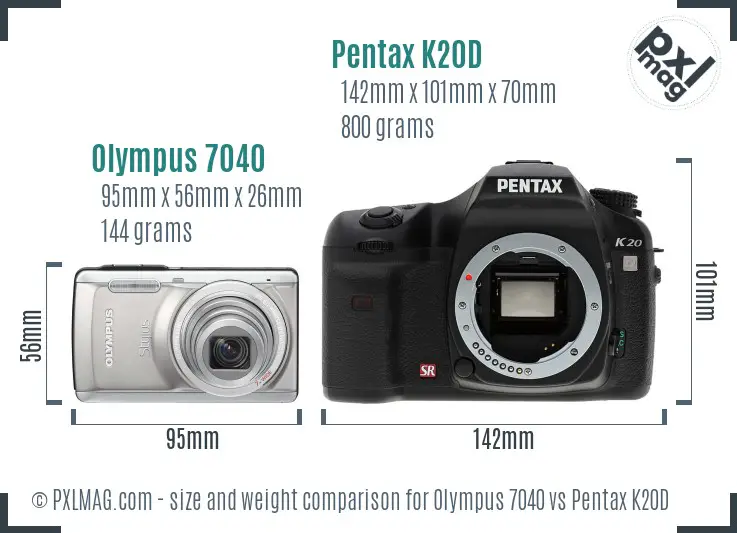 Olympus 7040 vs Pentax K20D size comparison