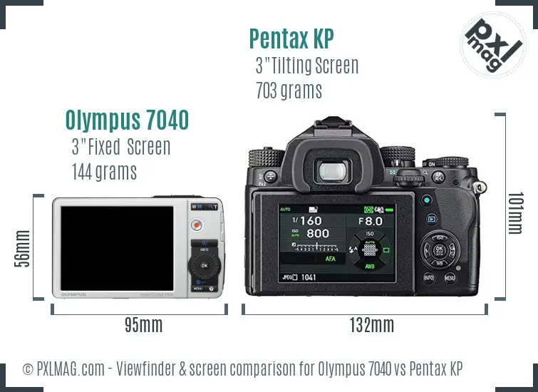 Olympus 7040 vs Pentax KP Screen and Viewfinder comparison