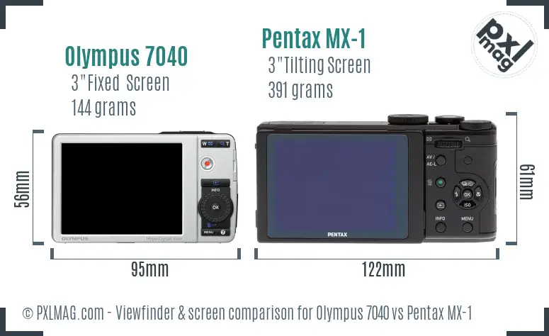 Olympus 7040 vs Pentax MX-1 Screen and Viewfinder comparison