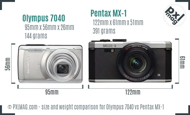 Olympus 7040 vs Pentax MX-1 size comparison