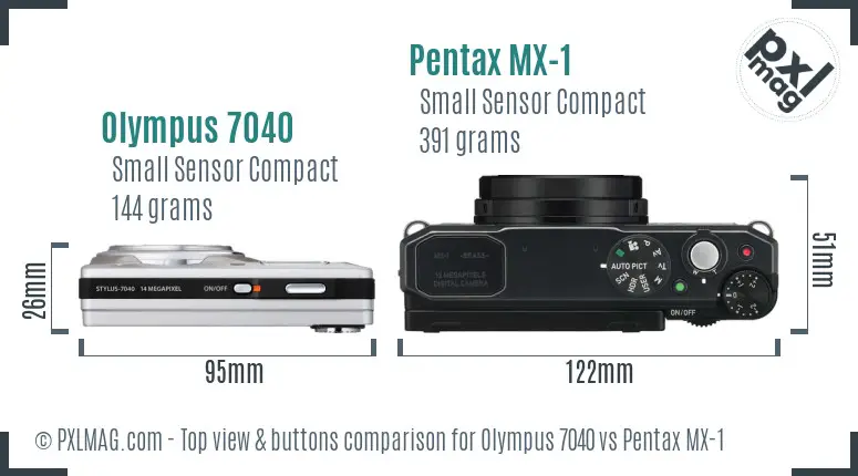 Olympus 7040 vs Pentax MX-1 top view buttons comparison