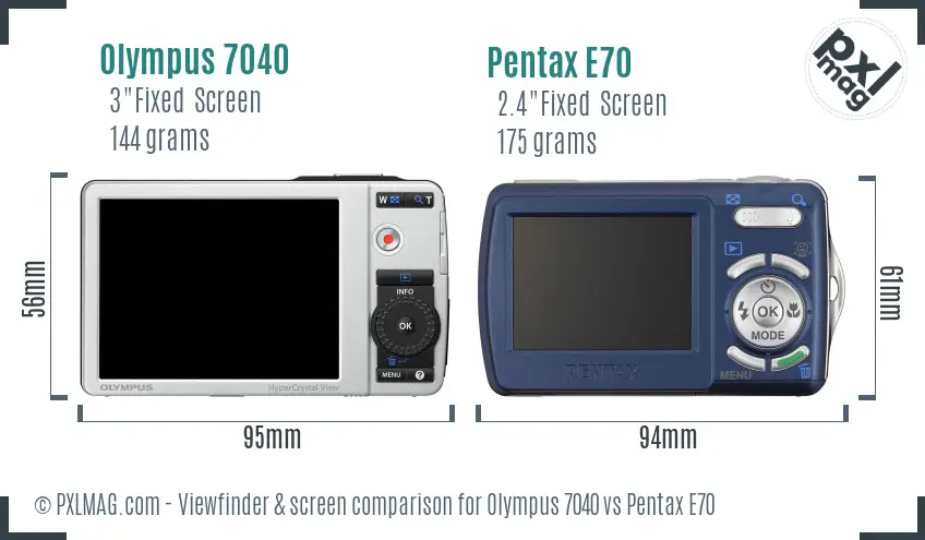 Olympus 7040 vs Pentax E70 Screen and Viewfinder comparison