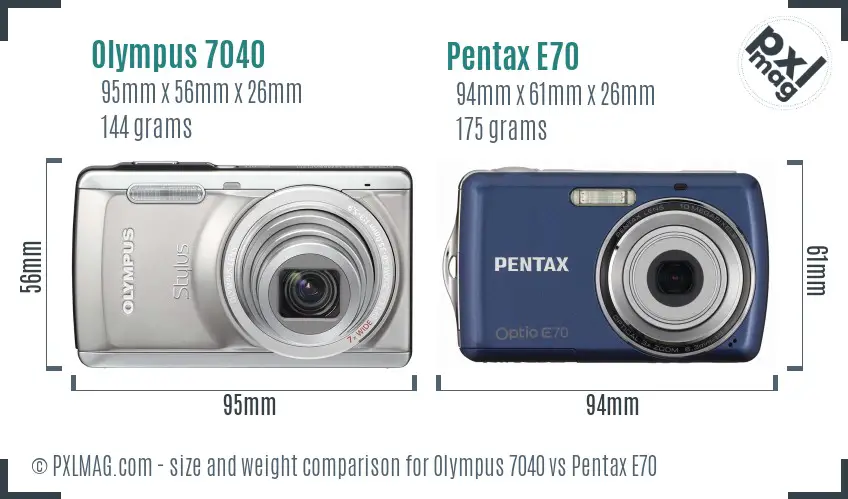 Olympus 7040 vs Pentax E70 size comparison