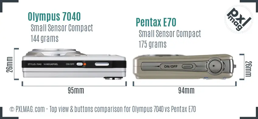 Olympus 7040 vs Pentax E70 top view buttons comparison