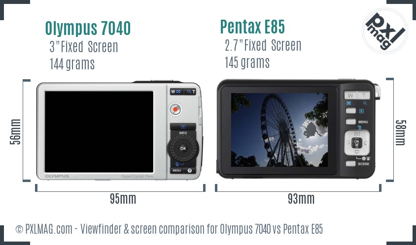 Olympus 7040 vs Pentax E85 Screen and Viewfinder comparison