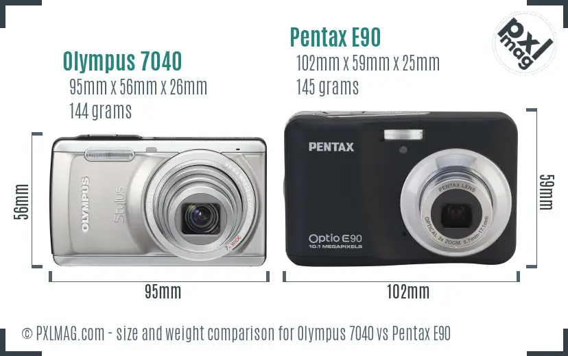 Olympus 7040 vs Pentax E90 size comparison