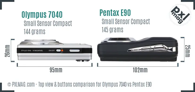 Olympus 7040 vs Pentax E90 top view buttons comparison