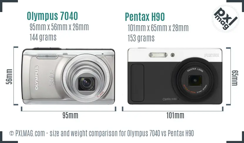 Olympus 7040 vs Pentax H90 size comparison