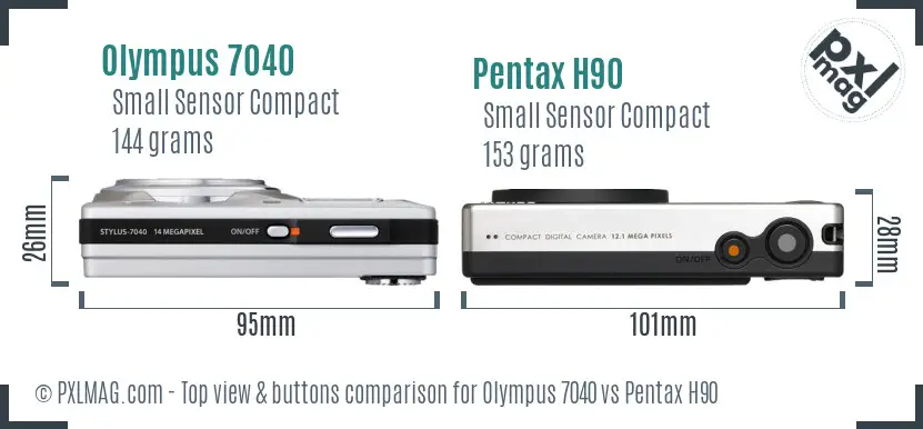 Olympus 7040 vs Pentax H90 top view buttons comparison