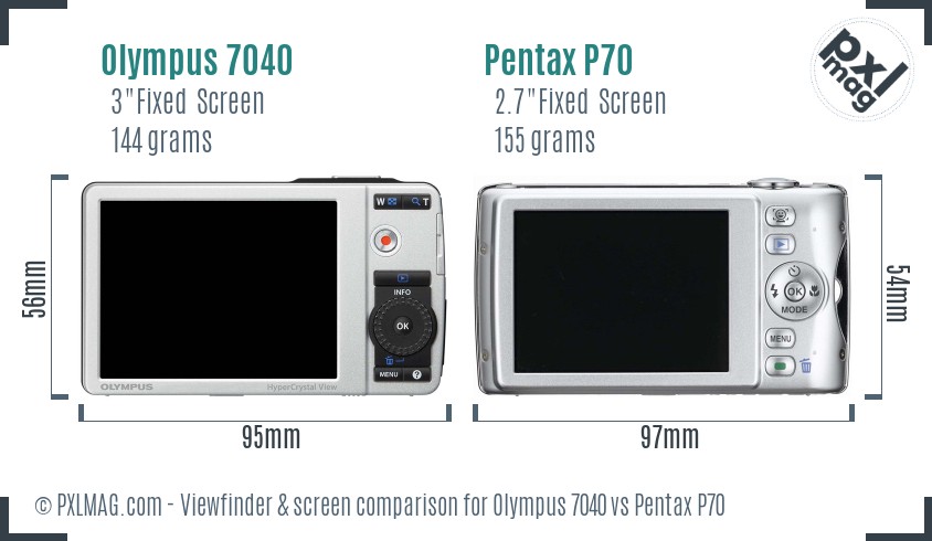 Olympus 7040 vs Pentax P70 Screen and Viewfinder comparison