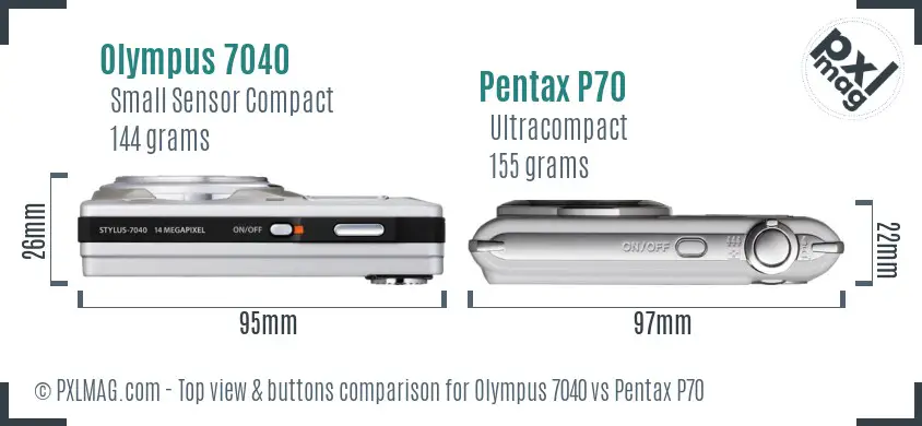Olympus 7040 vs Pentax P70 top view buttons comparison