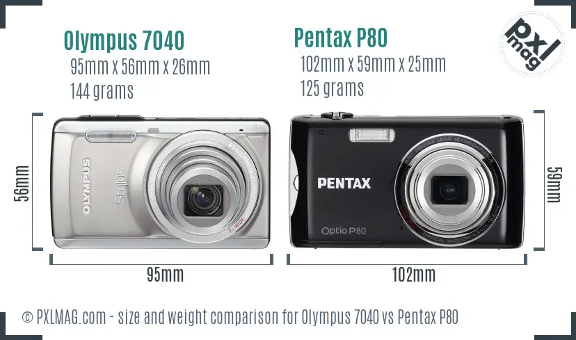 Olympus 7040 vs Pentax P80 size comparison