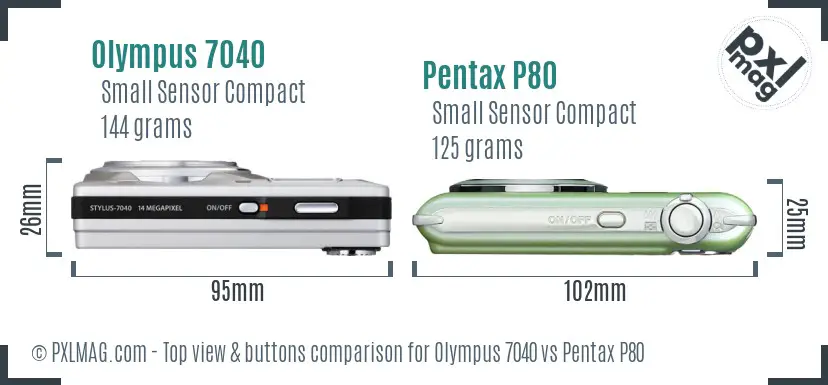 Olympus 7040 vs Pentax P80 top view buttons comparison