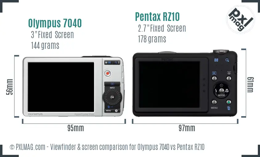 Olympus 7040 vs Pentax RZ10 Screen and Viewfinder comparison
