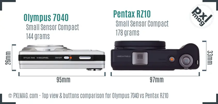 Olympus 7040 vs Pentax RZ10 top view buttons comparison
