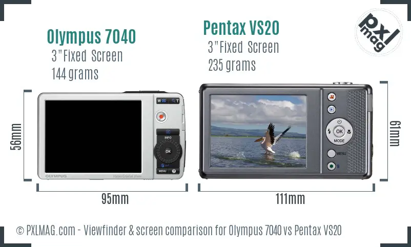 Olympus 7040 vs Pentax VS20 Screen and Viewfinder comparison