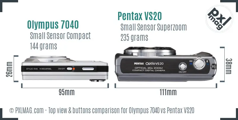 Olympus 7040 vs Pentax VS20 top view buttons comparison