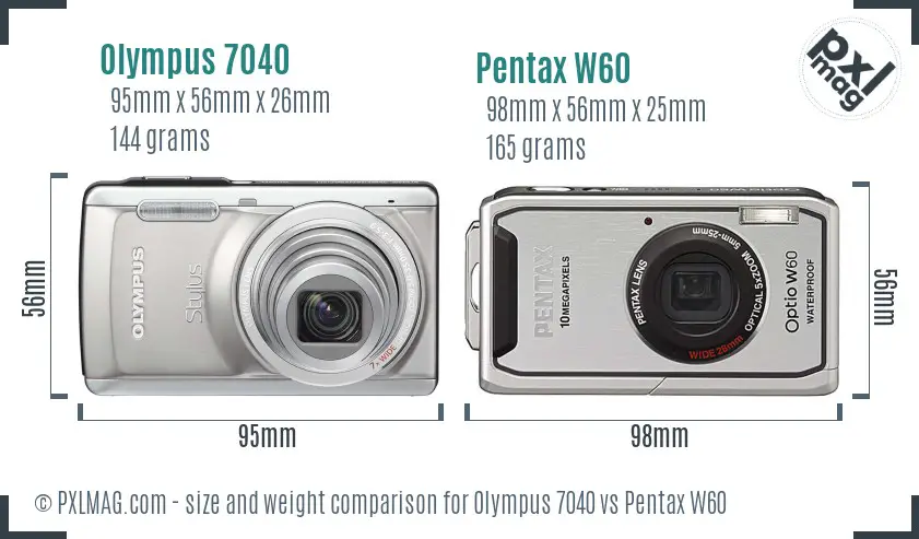 Olympus 7040 vs Pentax W60 size comparison