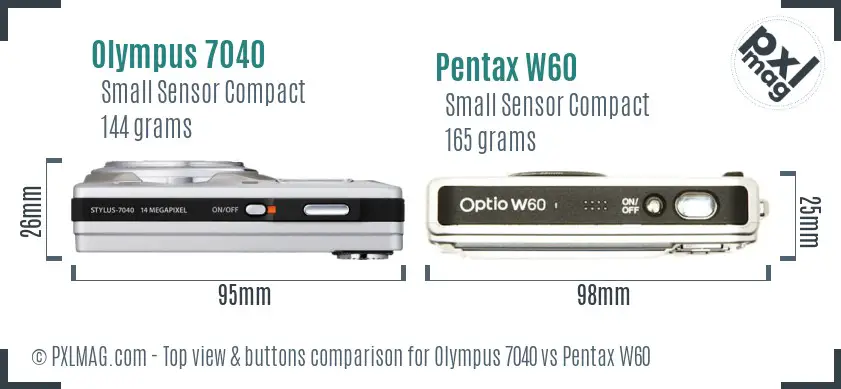 Olympus 7040 vs Pentax W60 top view buttons comparison