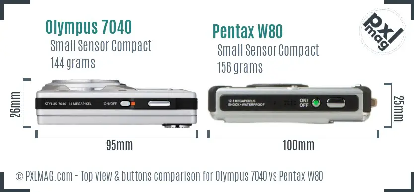 Olympus 7040 vs Pentax W80 top view buttons comparison