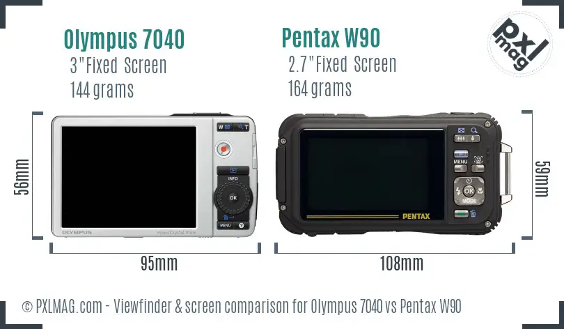 Olympus 7040 vs Pentax W90 Screen and Viewfinder comparison