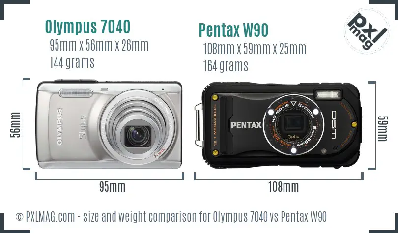 Olympus 7040 vs Pentax W90 size comparison