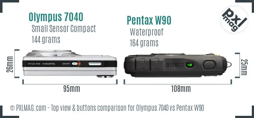 Olympus 7040 vs Pentax W90 top view buttons comparison