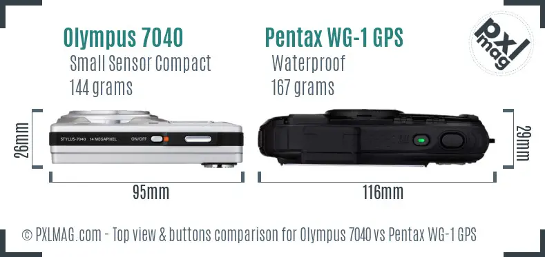 Olympus 7040 vs Pentax WG-1 GPS top view buttons comparison