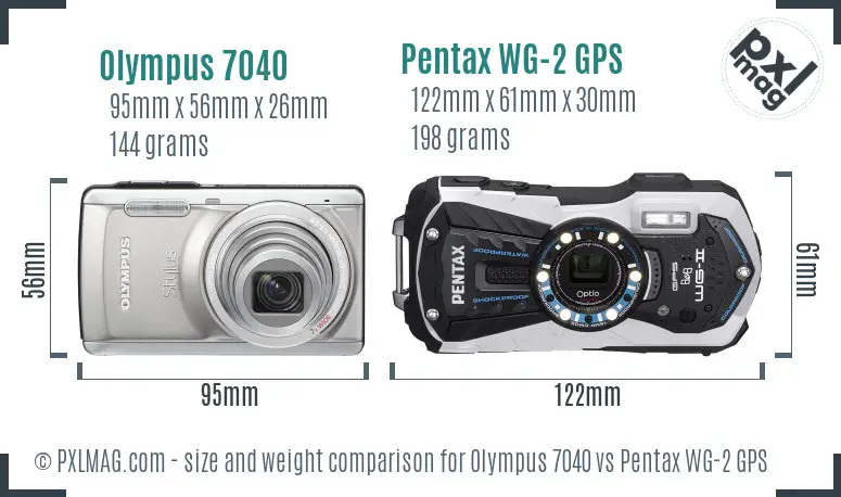 Olympus 7040 vs Pentax WG-2 GPS size comparison