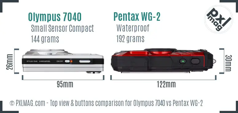 Olympus 7040 vs Pentax WG-2 top view buttons comparison