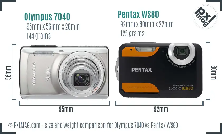 Olympus 7040 vs Pentax WS80 size comparison