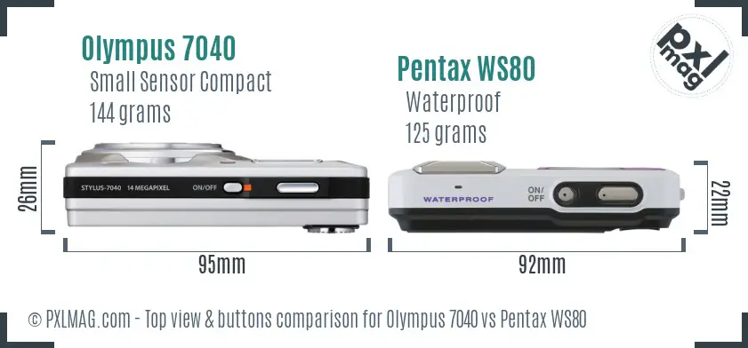 Olympus 7040 vs Pentax WS80 top view buttons comparison