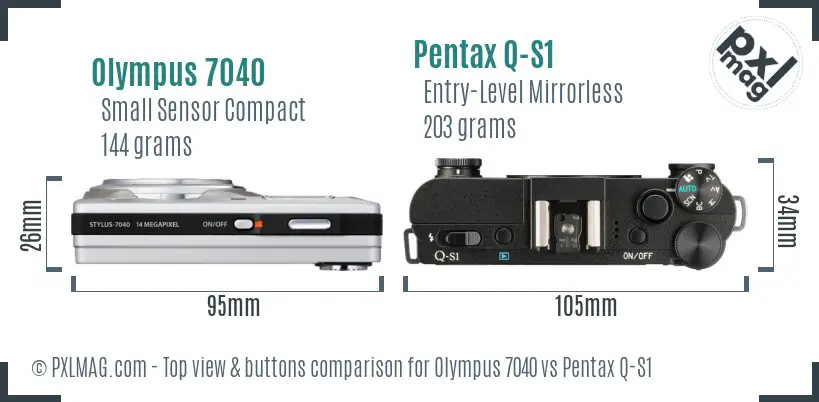 Olympus 7040 vs Pentax Q-S1 top view buttons comparison
