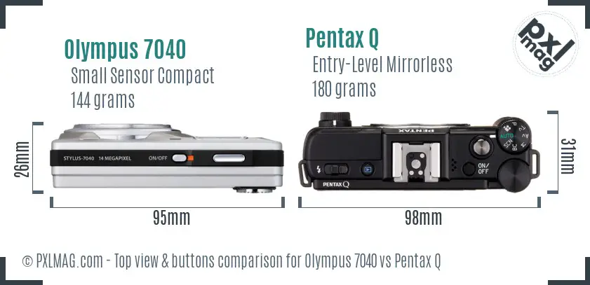 Olympus 7040 vs Pentax Q top view buttons comparison