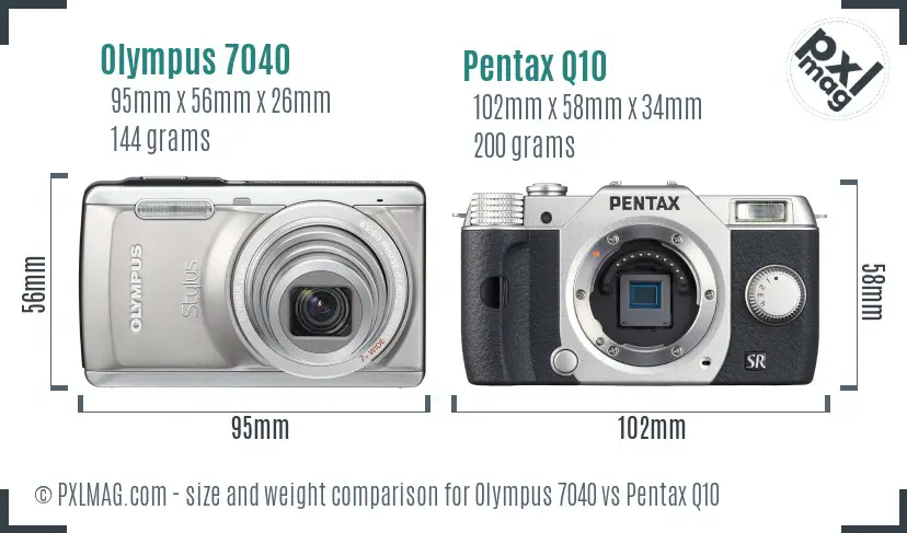 Olympus 7040 vs Pentax Q10 size comparison