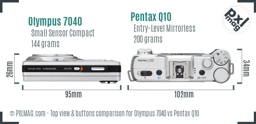 Olympus 7040 vs Pentax Q10 top view buttons comparison
