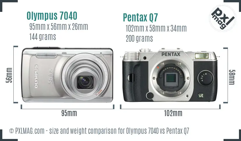 Olympus 7040 vs Pentax Q7 size comparison