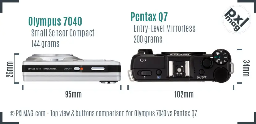 Olympus 7040 vs Pentax Q7 top view buttons comparison