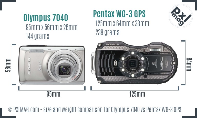 Olympus 7040 vs Pentax WG-3 GPS size comparison