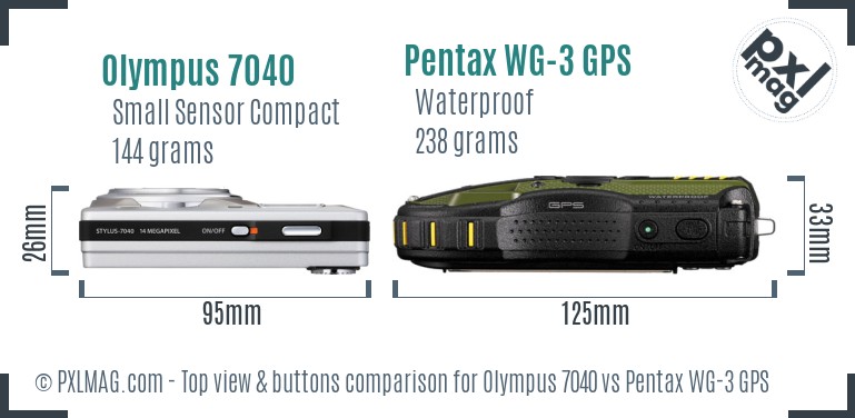Olympus 7040 vs Pentax WG-3 GPS top view buttons comparison