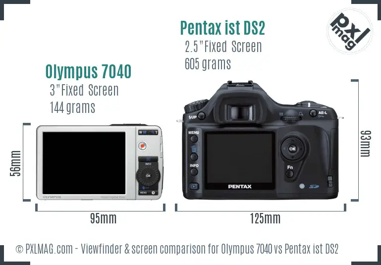 Olympus 7040 vs Pentax ist DS2 Screen and Viewfinder comparison
